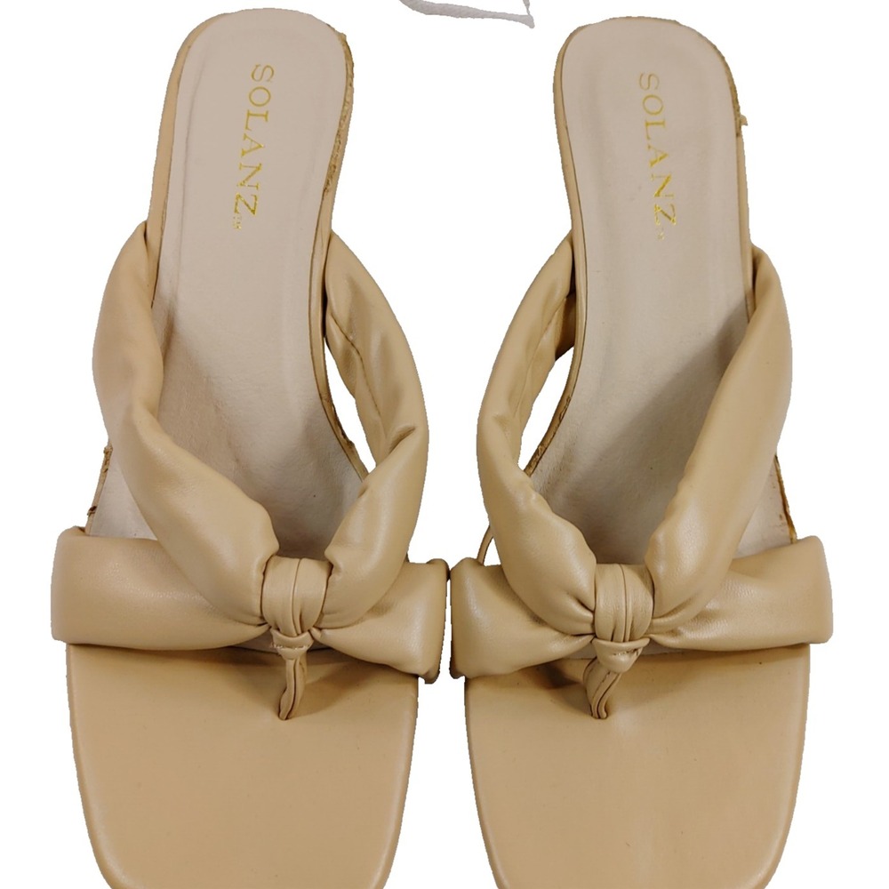 Solanz Sandal Lexi Women Size 8.5 Tan Beige Open Toe Slip On Block Heel Shoes